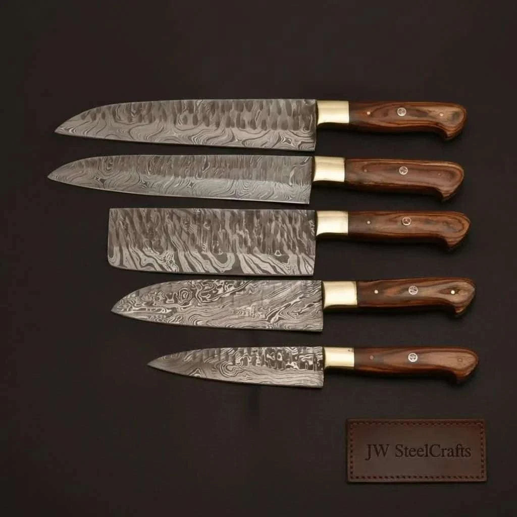 Palmarius Outdoors Custom Handmade Chef Knives Damascus Steel blades By JW SteelCrafts Handmade Chef Knife Sets