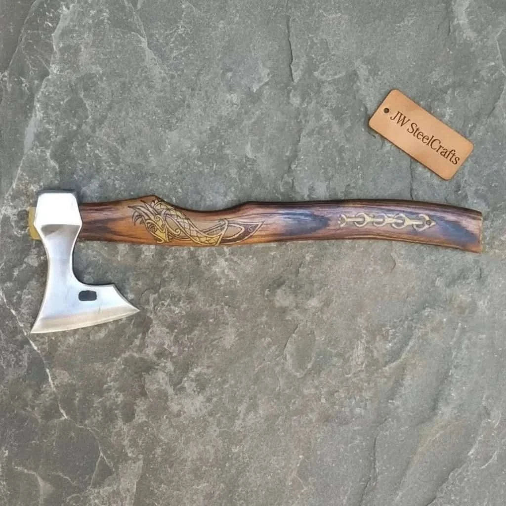 Palmarius Outdoors Handmade Viking Bearded Axe – Stainless Steel Head with Engraved Hardwood Handle | JW SteelCrafts Handmade Axe