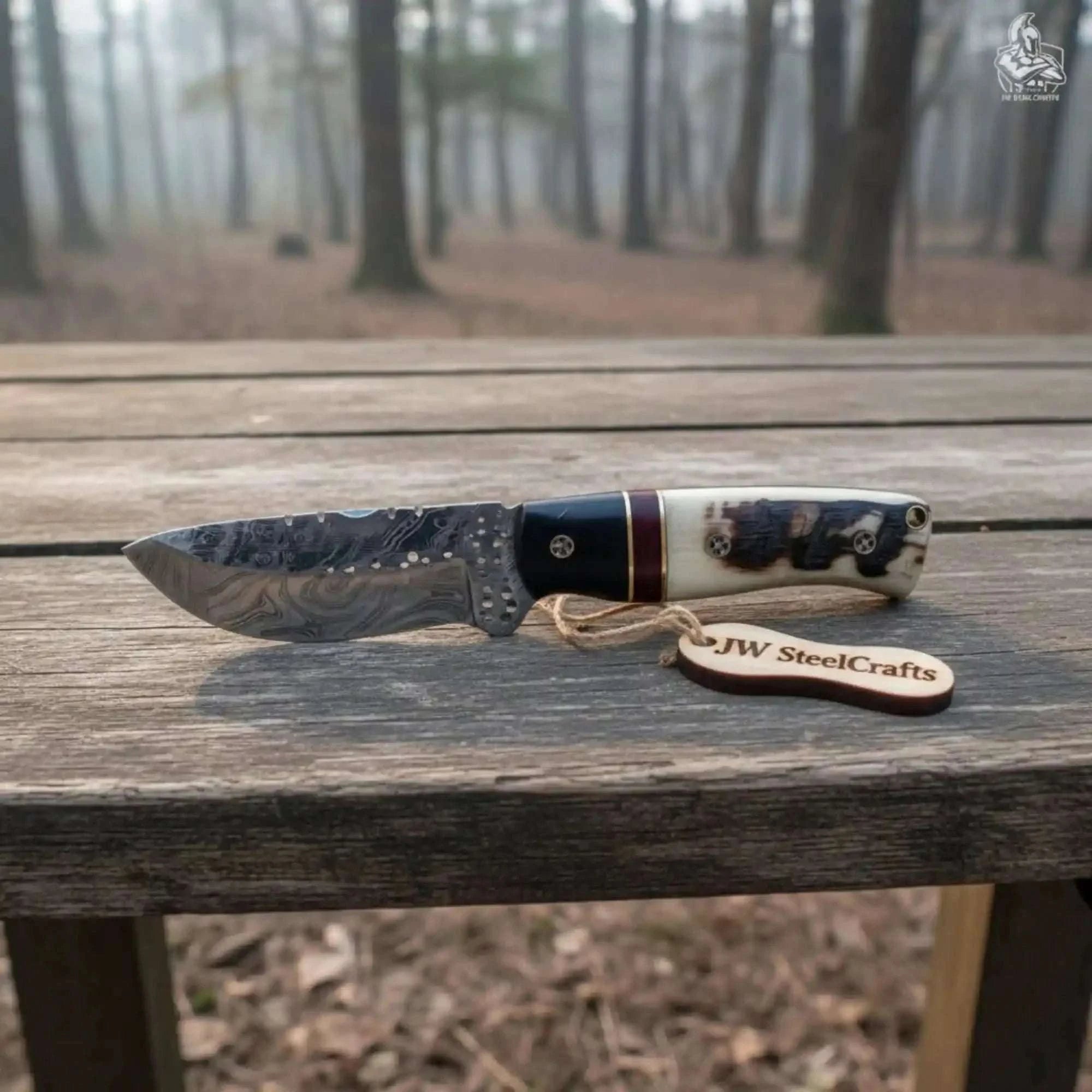 Palmarius Outdoors Skinner Knife Damascus Steel Ram Horn Handle 3.5 Inch Blade Hunting Knife skinner knife