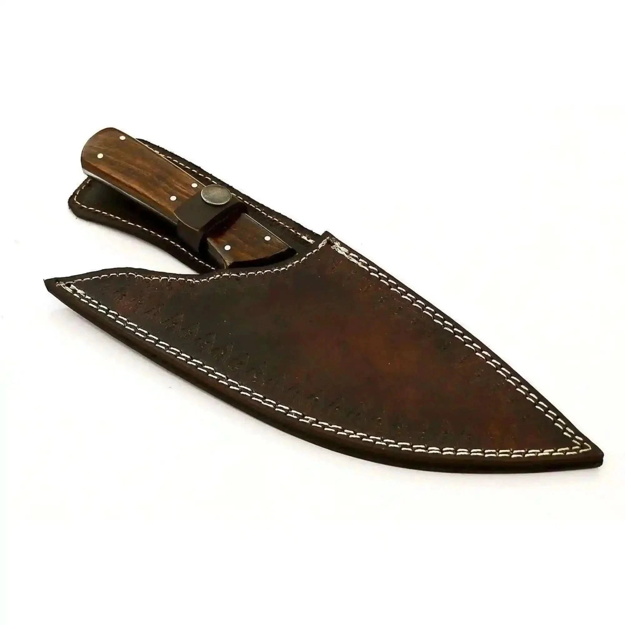 Palmarius Outdoors French-Style Damascus Chef Carving Knife – Fire Pattern Blade, 10" Overall, Rosewood Handle with Mosaic & Brass Pins Cleaver Knives