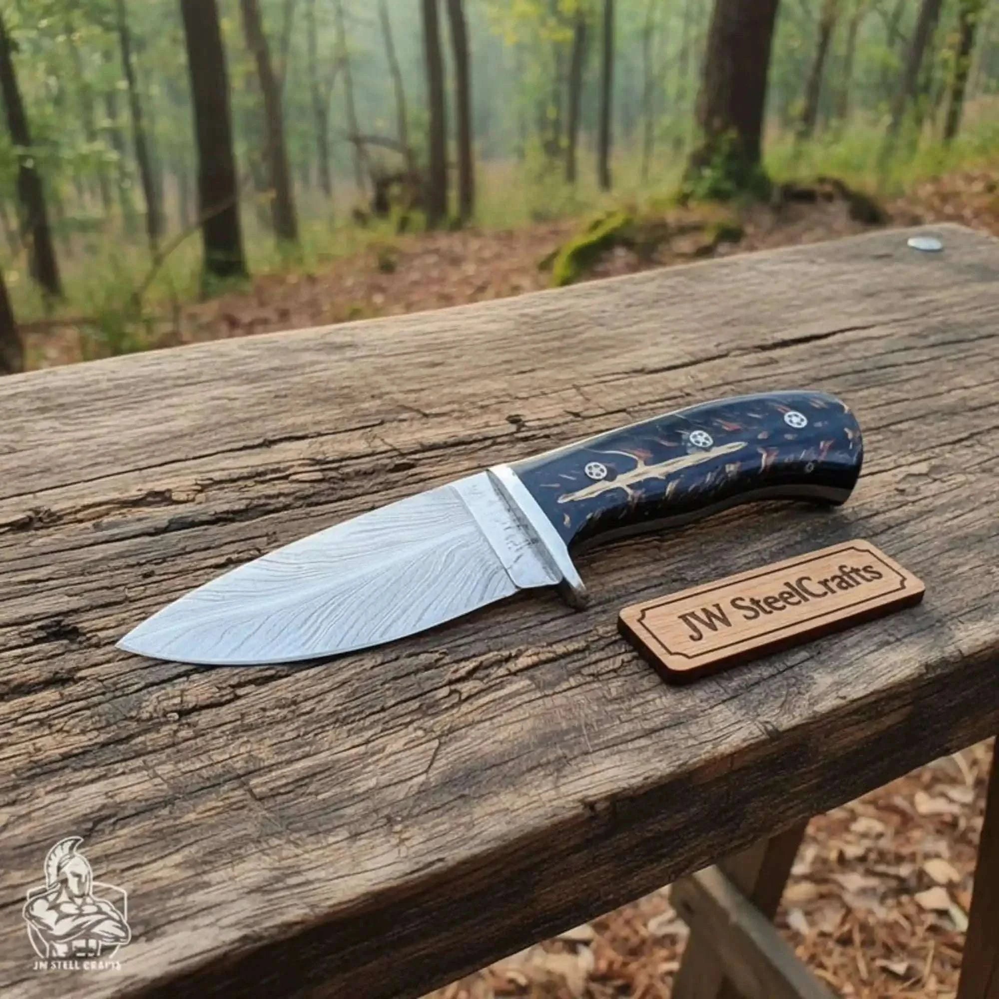 Palmarius Outdoors Skinner Knife, Feather Damascus Blade, Resin Handle, Fixed Blade Hunting Knife skinner knife