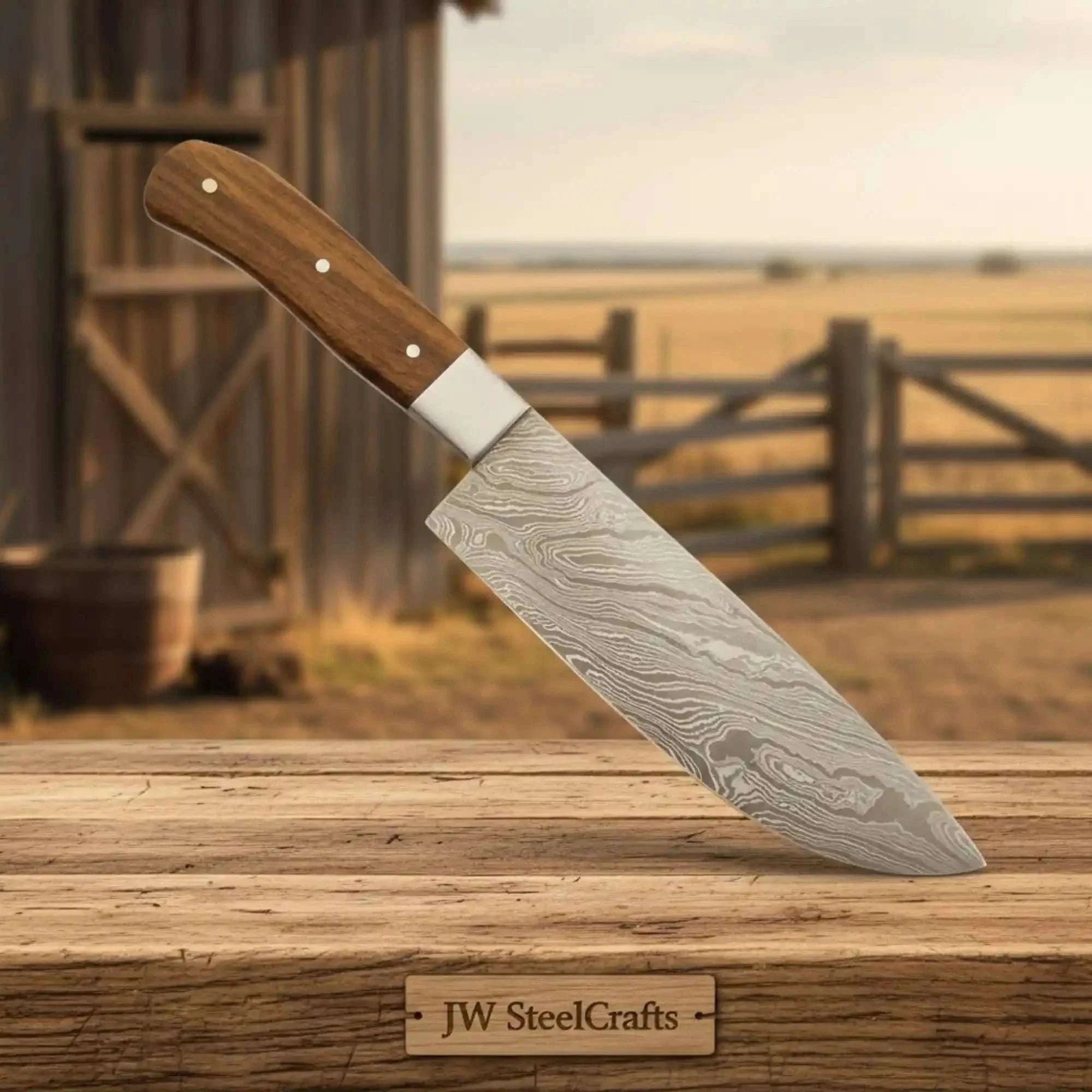Palmarius Outdoors 5 Piece Damascus Kitchen Knife Set - Walnut Wood Handle Professional Cooking Knife Set Handmade Chef Knife Sets