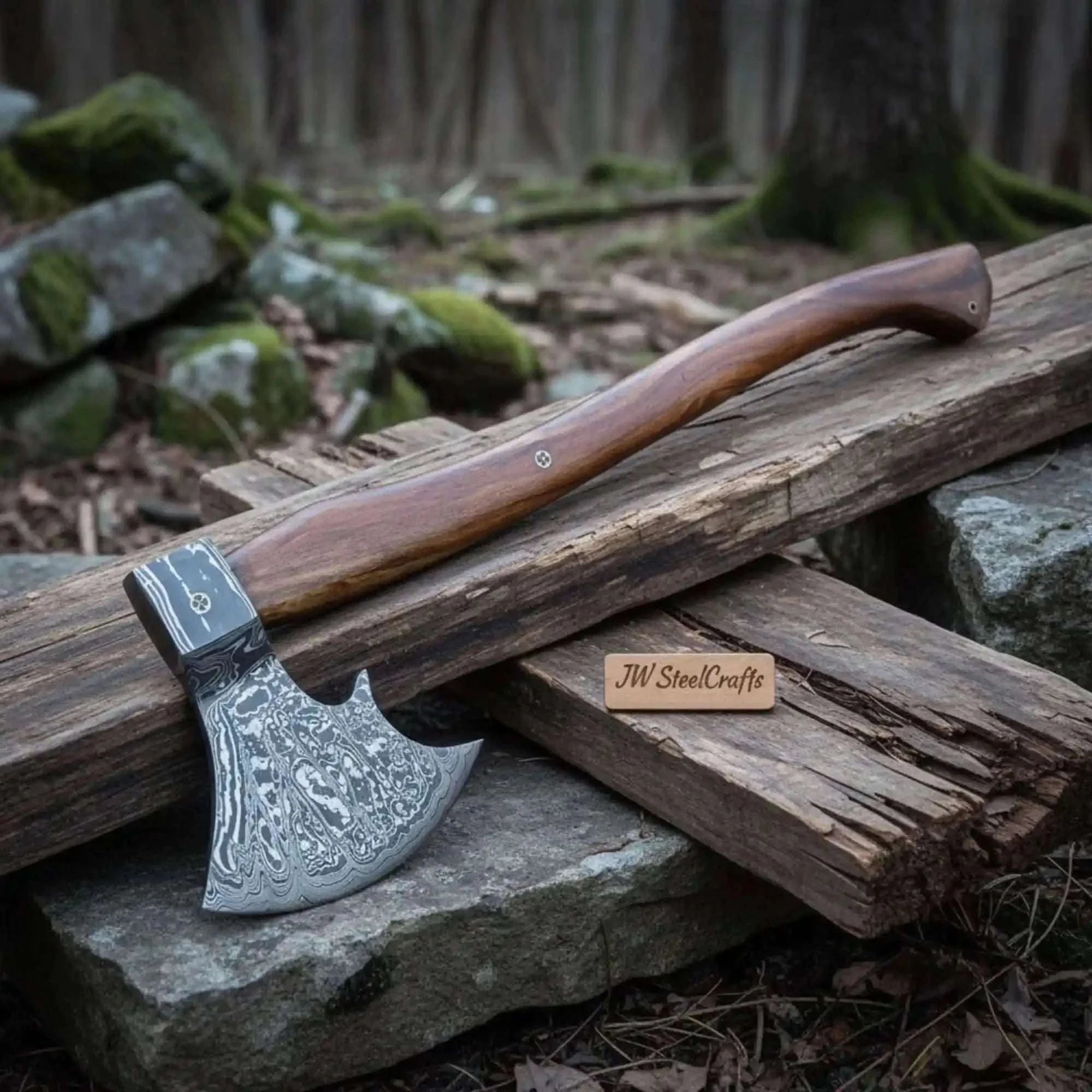 Palmarius Outdoors Norse Skeggøx Working Bearded Axe — 22” Long Handle with Pattern-Welded Damascus Blade Handmade Axe