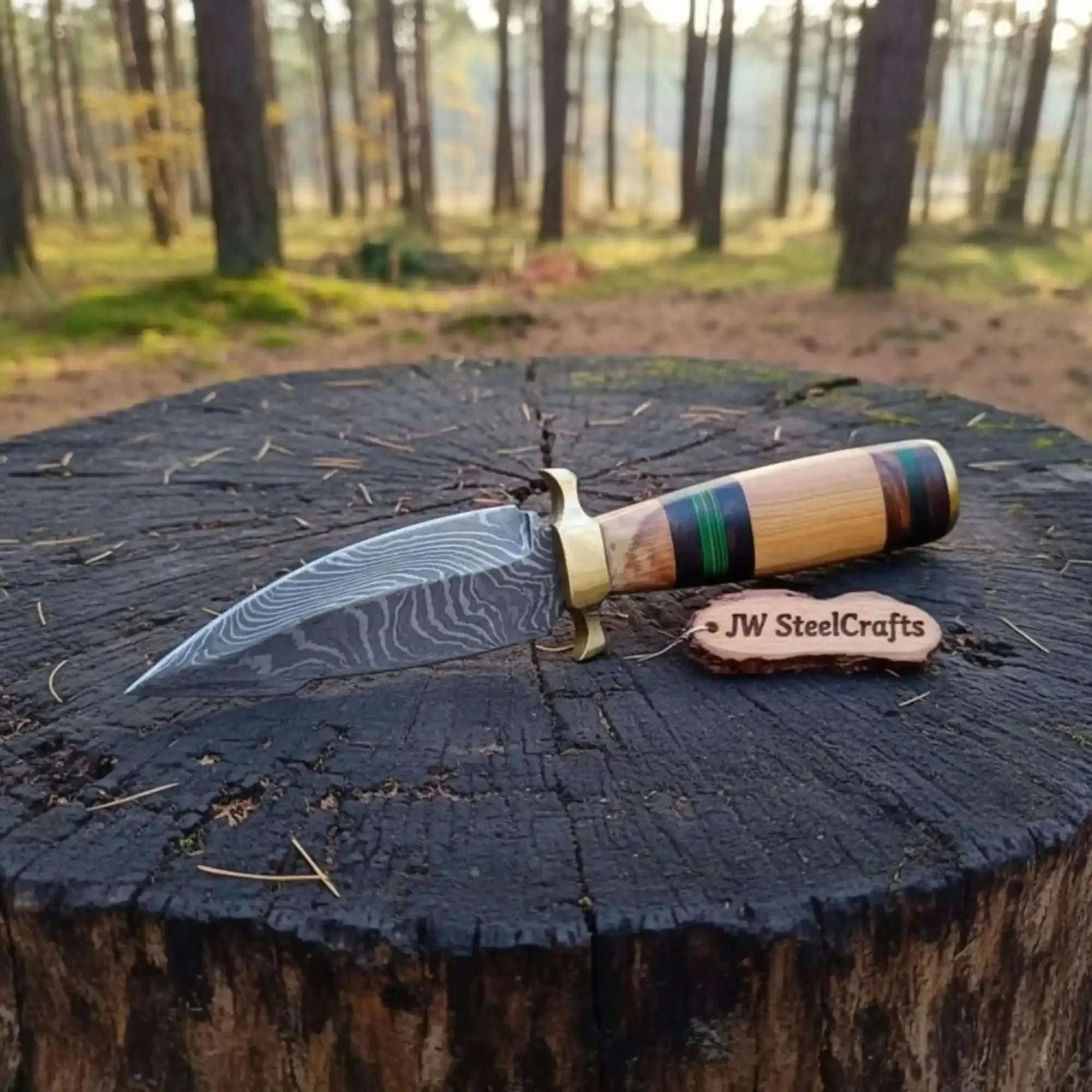 Palmarius Outdoors 10” Damascus steel Hunting Knife with Olive wood handle Handmade Gut Hook Knives