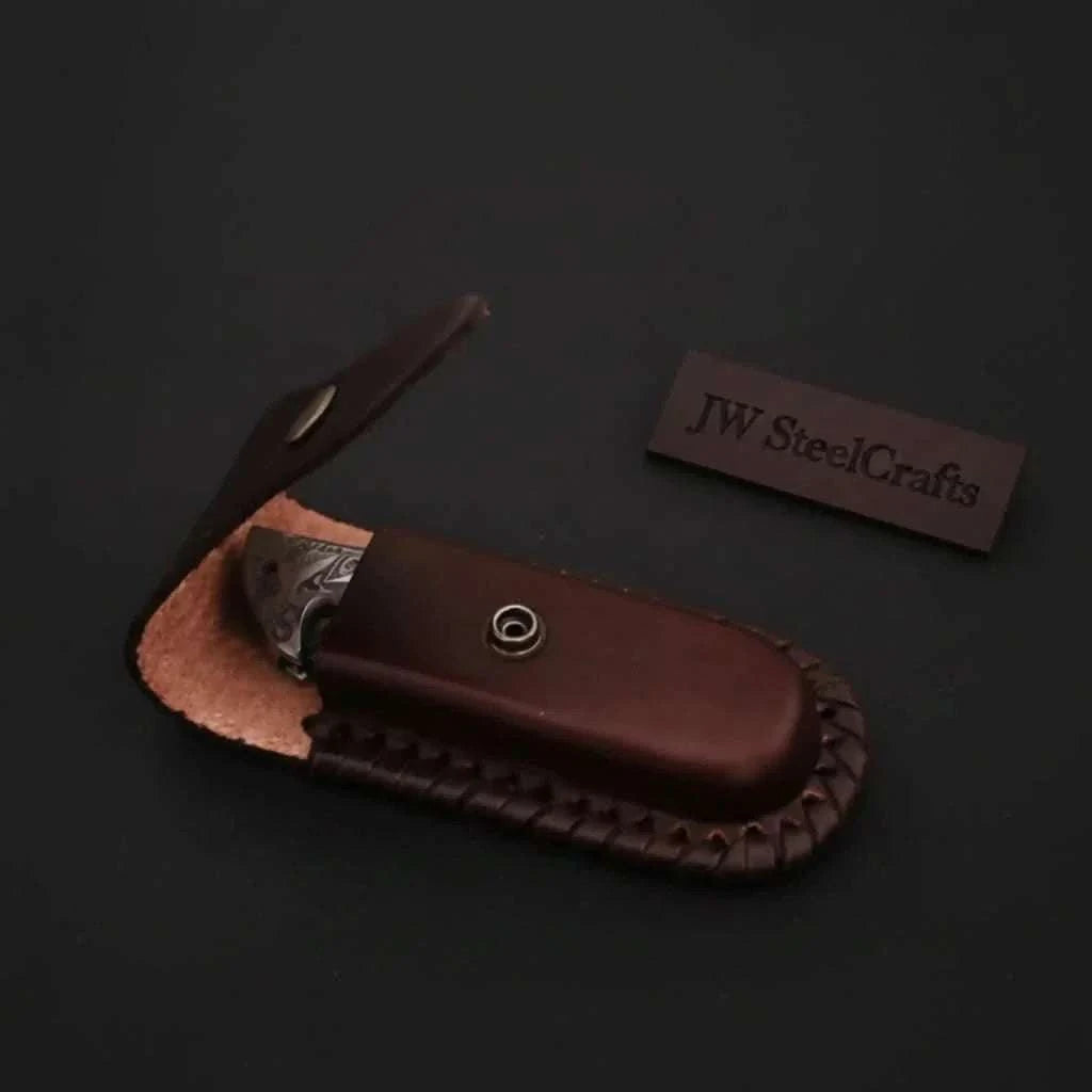 Palmarius Outdoors Frontrunner Camel Bone folding knife with Leather Sheath Liner Lock Folder