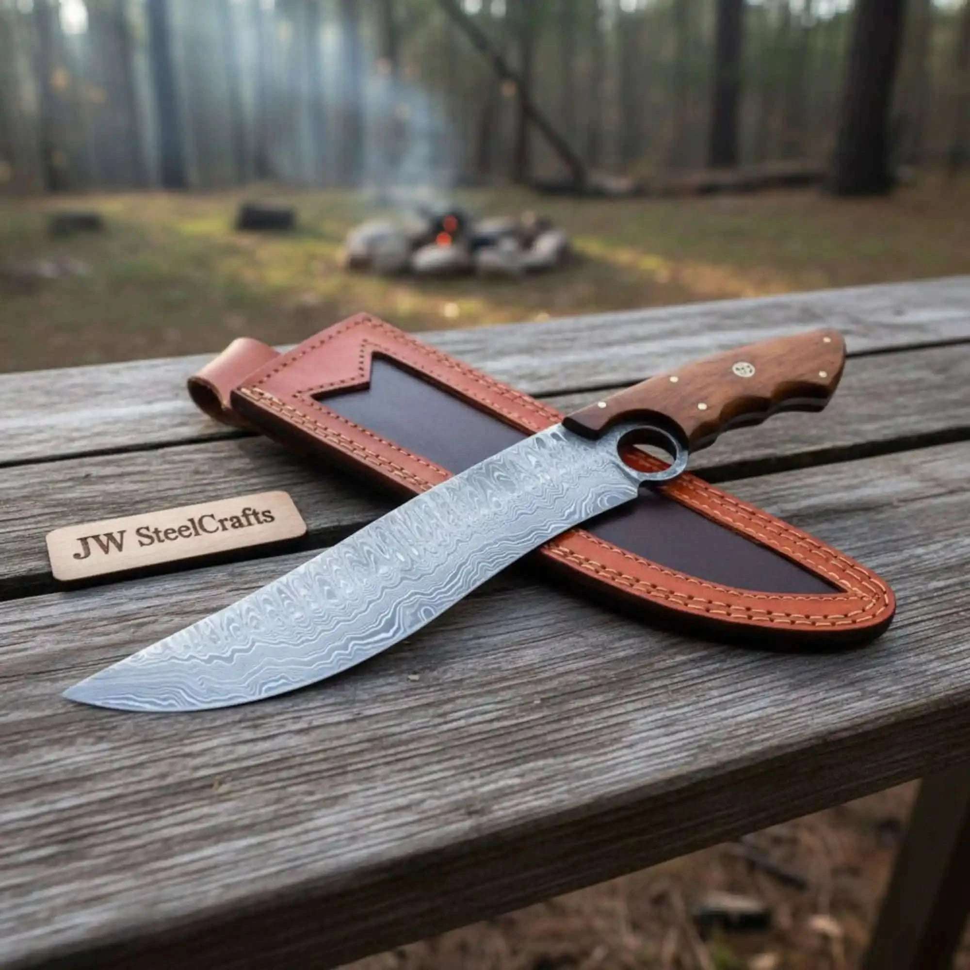 Palmarius Outdoors Handmade American Clip Point Bowie Knife in Forged Damascus Steel Coffin Handle Bowie Knives