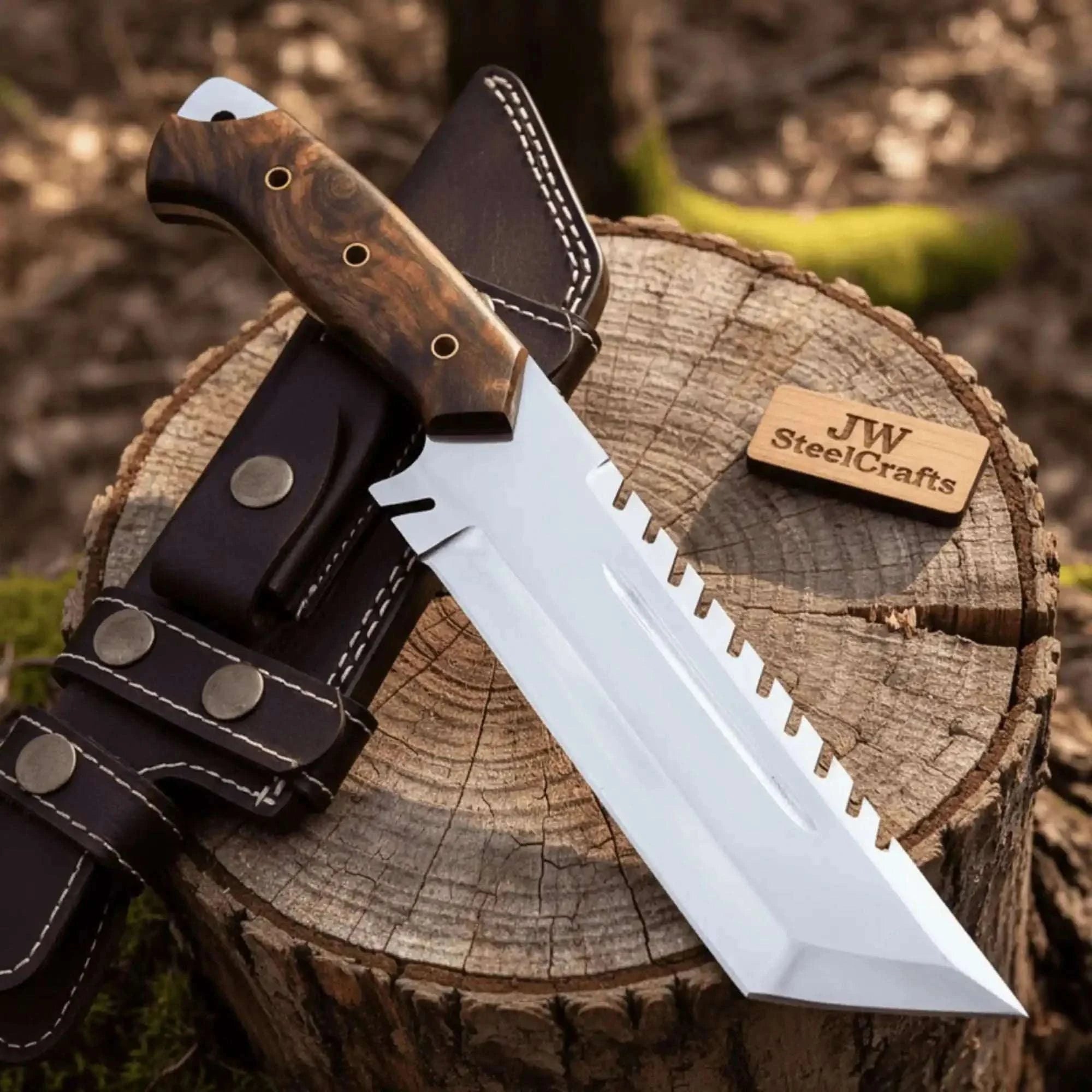 Palmarius Outdoors Tracker knife Full Tang Fixed Blade Knife Stainless Steel Blade & Burl Wood Handle | JW SteelCrafts Handmade Tracker Knives