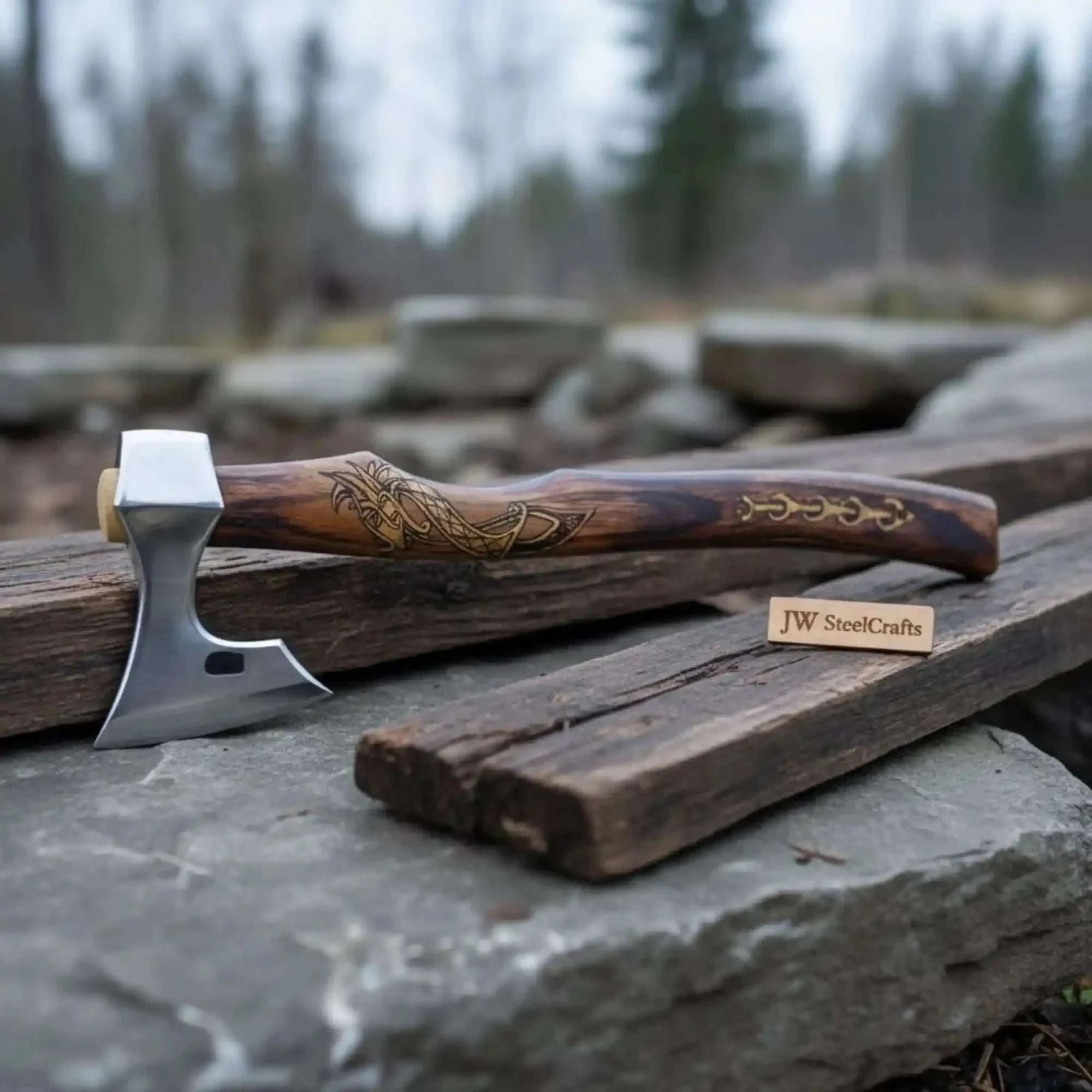 Palmarius Outdoors Skeggox Bearded Hatchet with Engraved Dragon Handle Handmade Axe