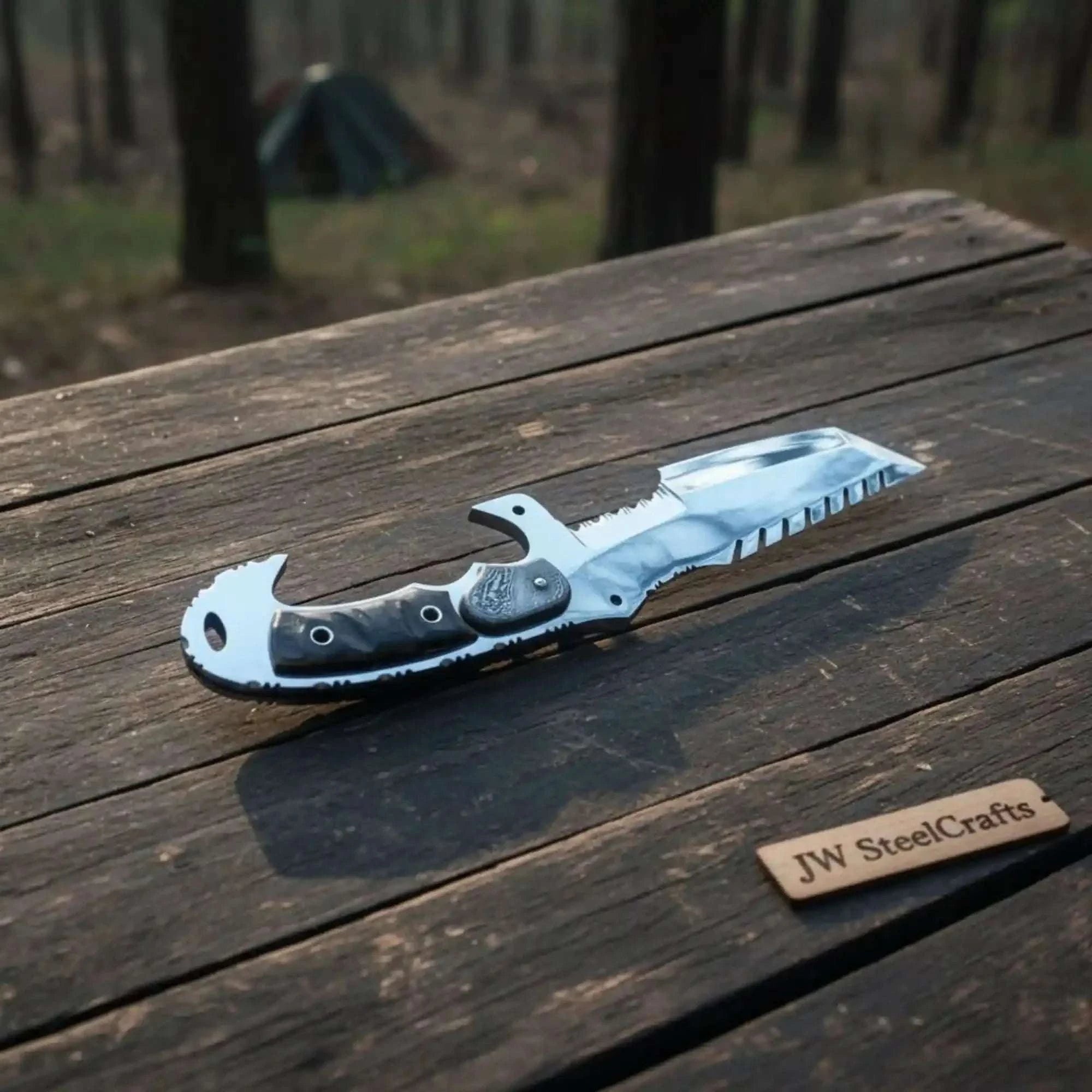 Palmarius Outdoors Tracker Knife Custom Handmade J2 Steel Handle Sheep Horn & Damascus Bolster 13 Handmade Tracker Knives