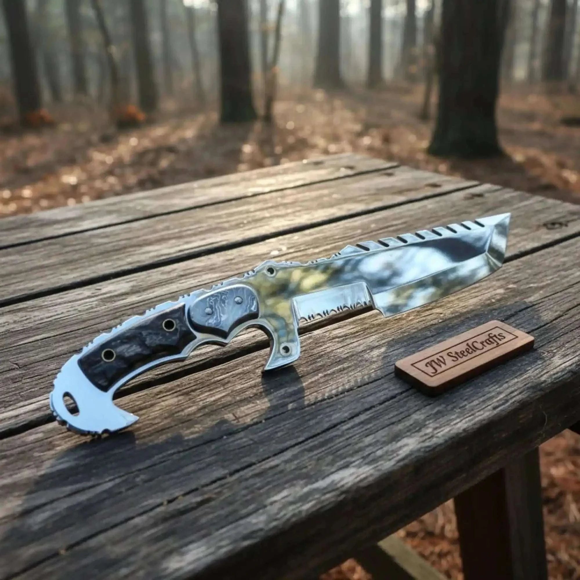 Palmarius Outdoors Tracker Knife Custom Handmade J2 Steel Handle Sheep Horn & Damascus Bolster 13 Handmade Tracker Knives