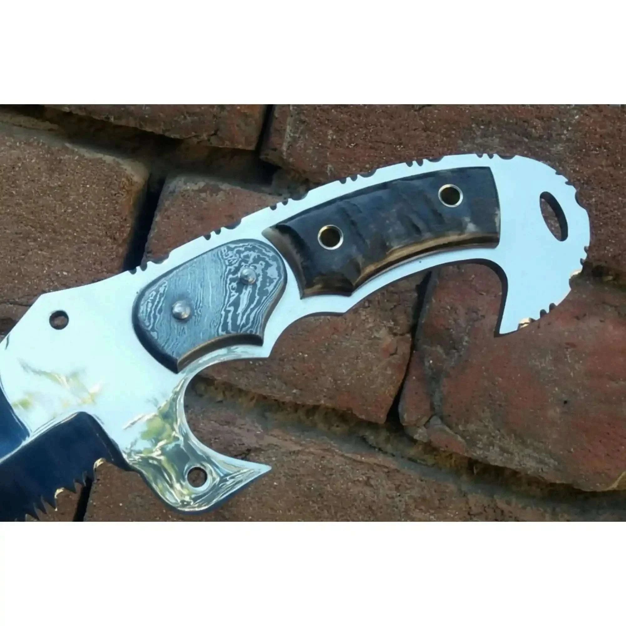 Palmarius Outdoors Tracker Knife Custom Handmade J2 Steel Handle Sheep Horn & Damascus Bolster 13 Handmade Tracker Knives