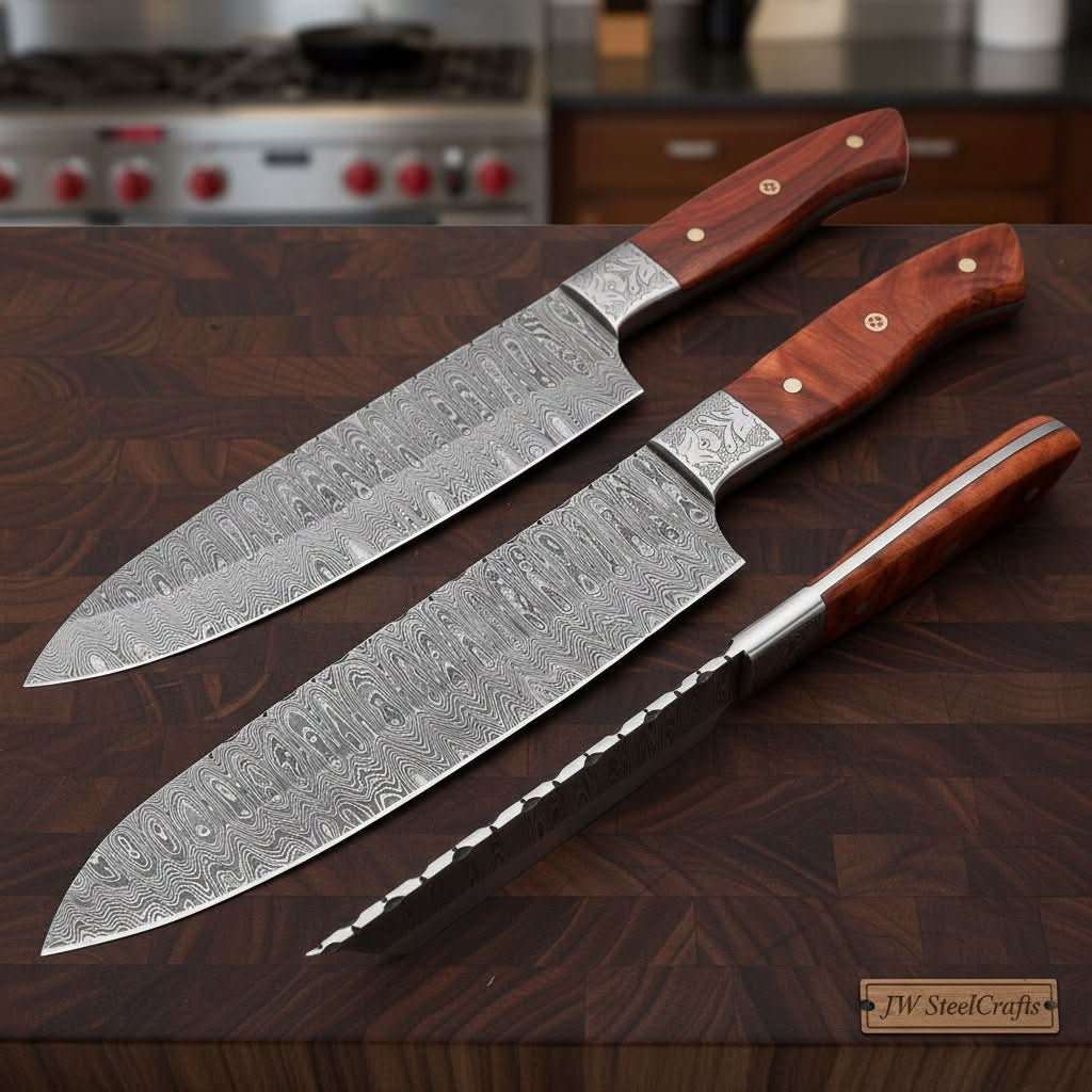 Palmarius Outdoors Handmade Damascus Gyuto Knife Set, Japanese Chef Knives with Forged Steel & Pakka Wood Handles Damascus Steel Chef Knives