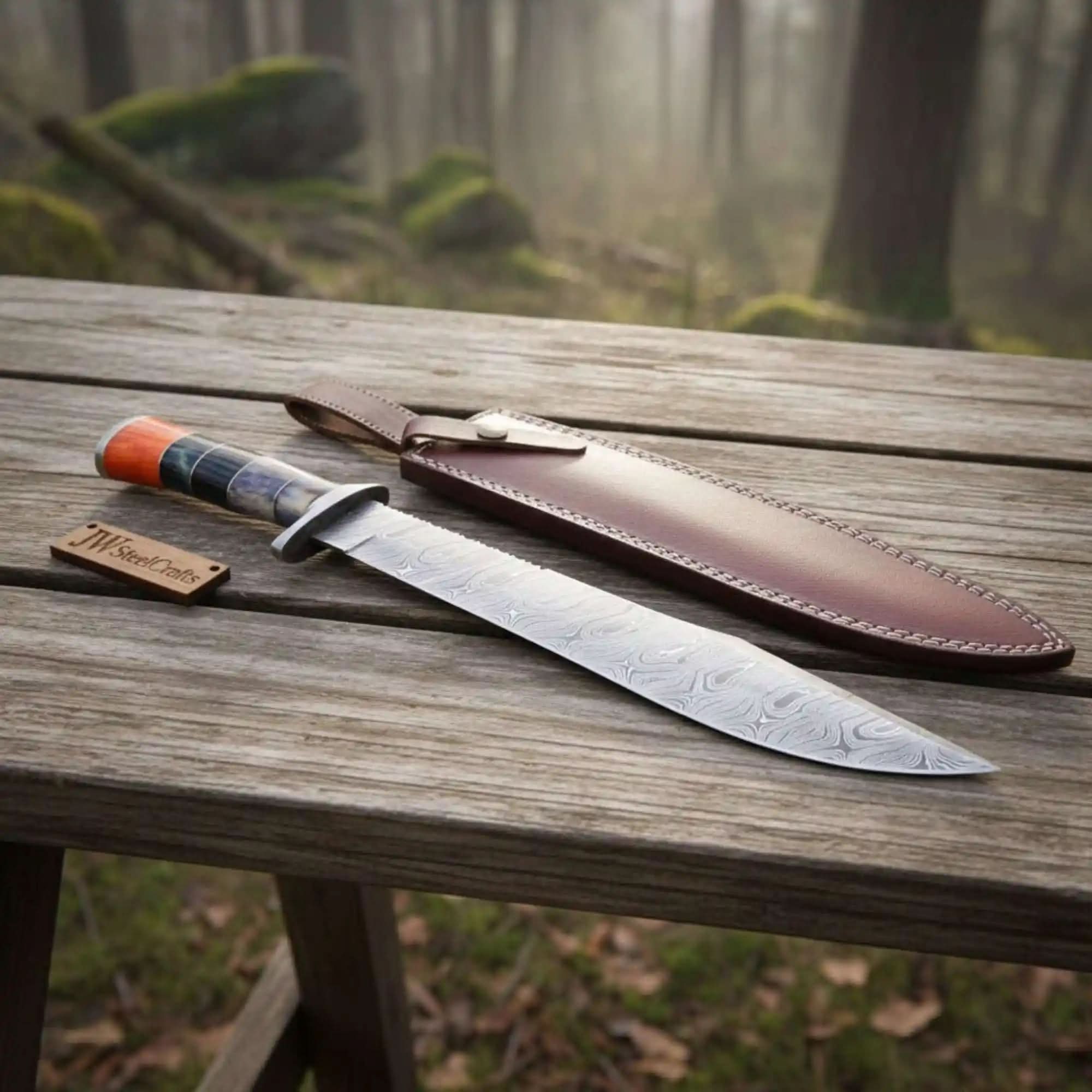 Palmarius Outdoors Handmade California Clip Point Bowie Knife with Damascus Steel Blade Clip Point Bowie Knives