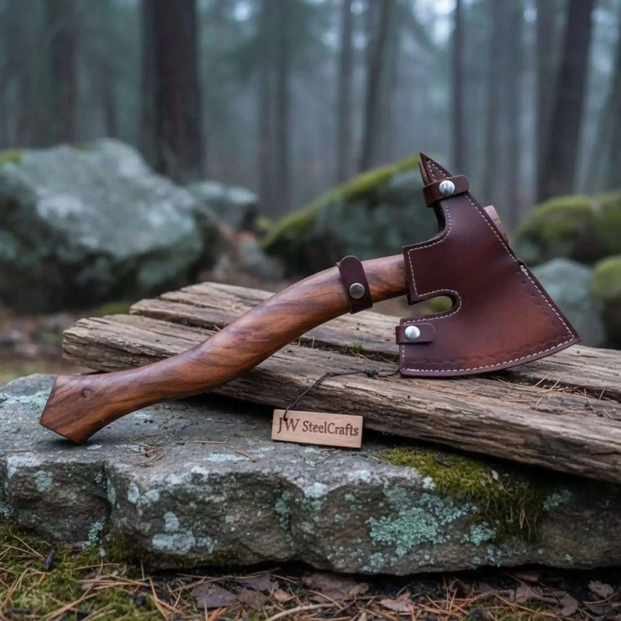 Palmarius Outdoors Arrowfen Bearded Spike Axe with Wood Grain Damascus Steel Head Handmade Axe