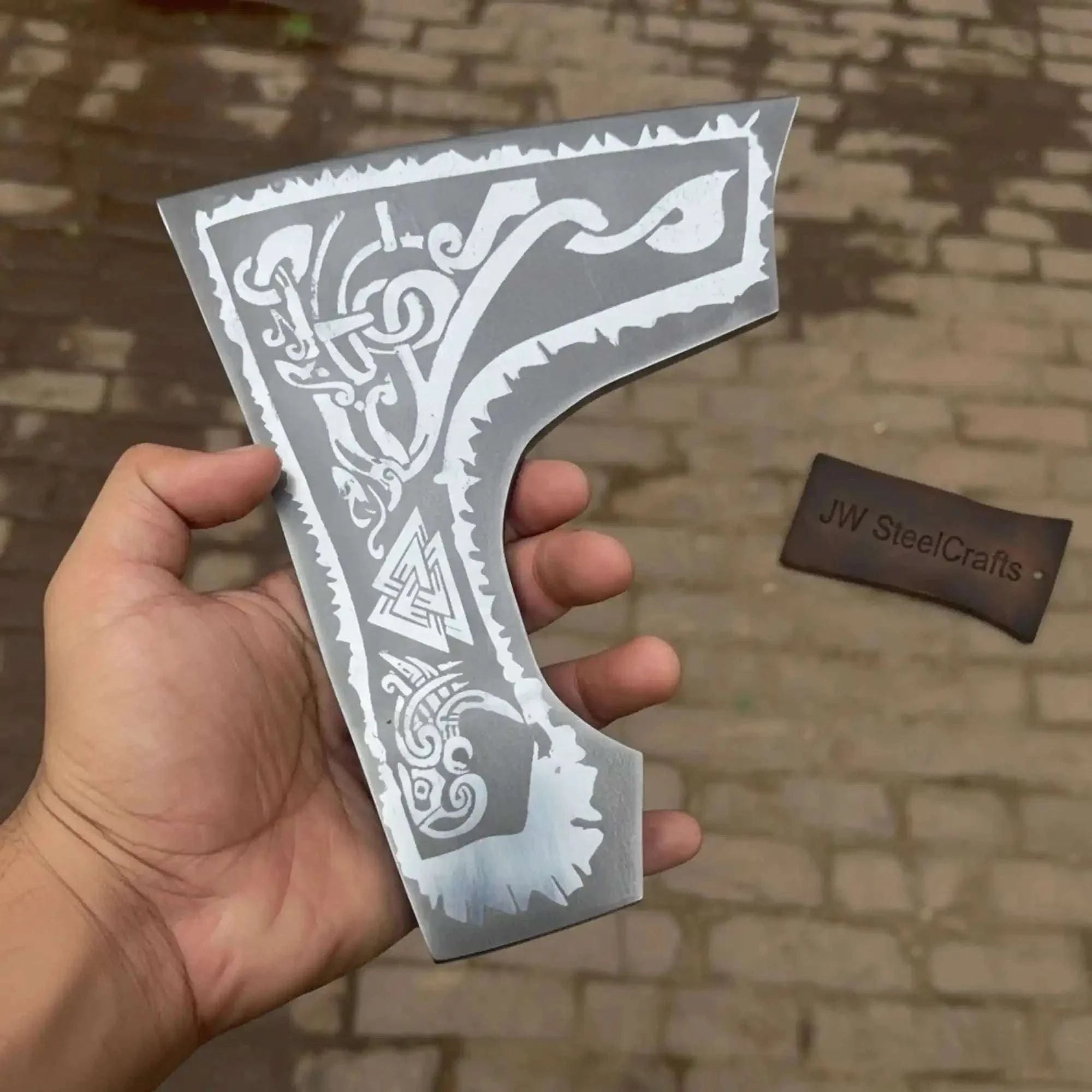 Palmarius Outdoors Viking Skeggox Axe Head Replica Hand-Forged Acid-Etched Norse Bearded Axe Head 