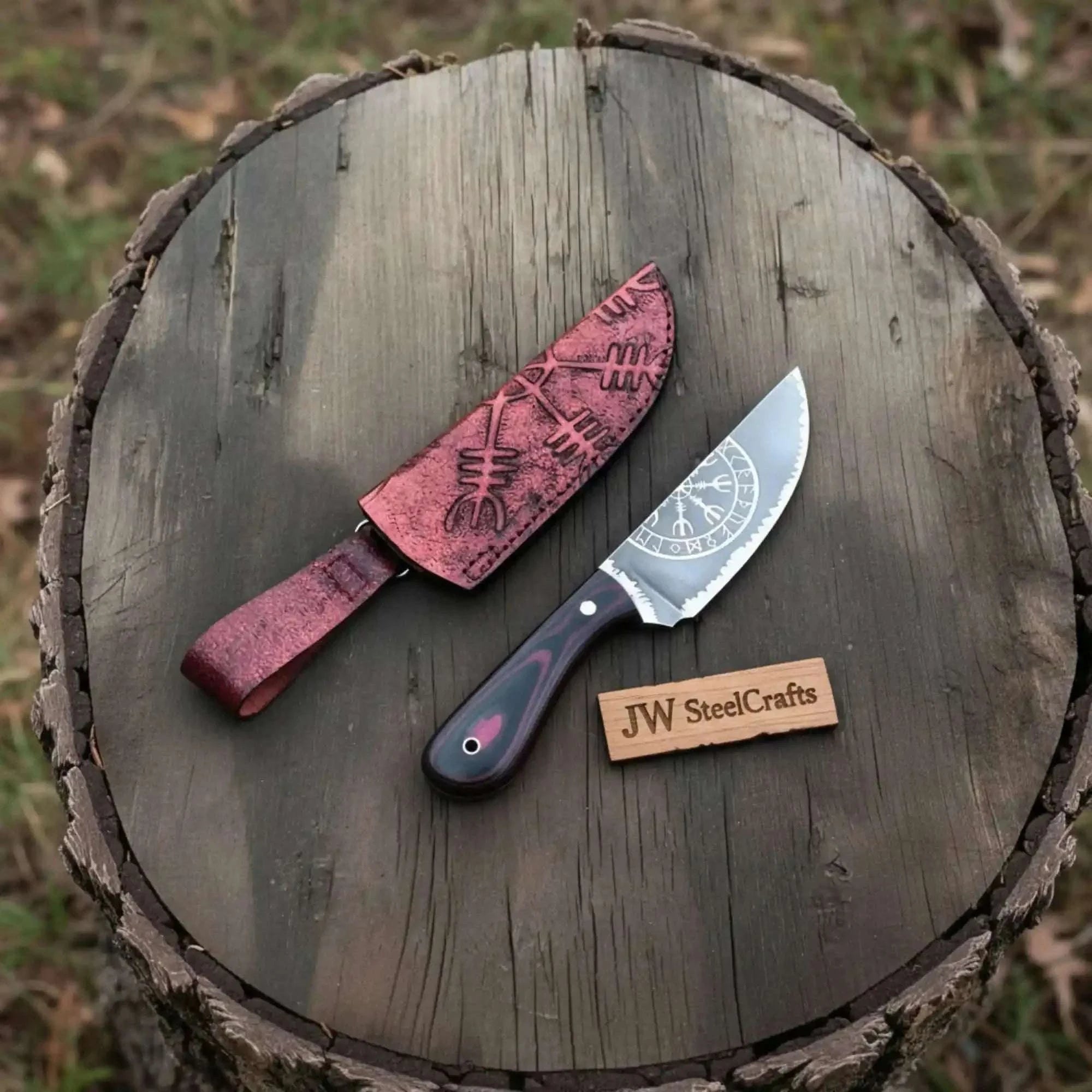 Palmarius Outdoors Skinner Knife Viking Rune Etched Blade Full Tang Hunting Knife Handmade Skinner Knives