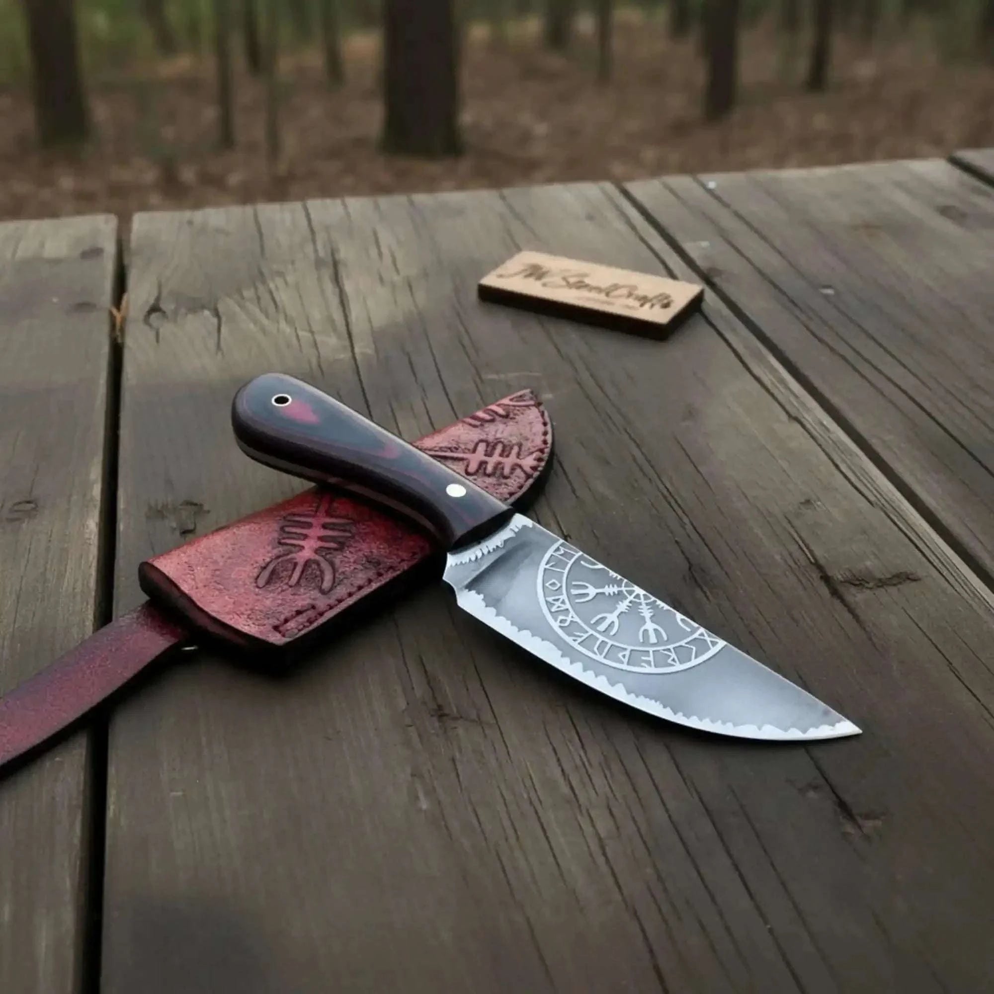 Palmarius Outdoors Skinner Knife Viking Rune Etched Blade Full Tang Hunting Knife Handmade Skinner Knives
