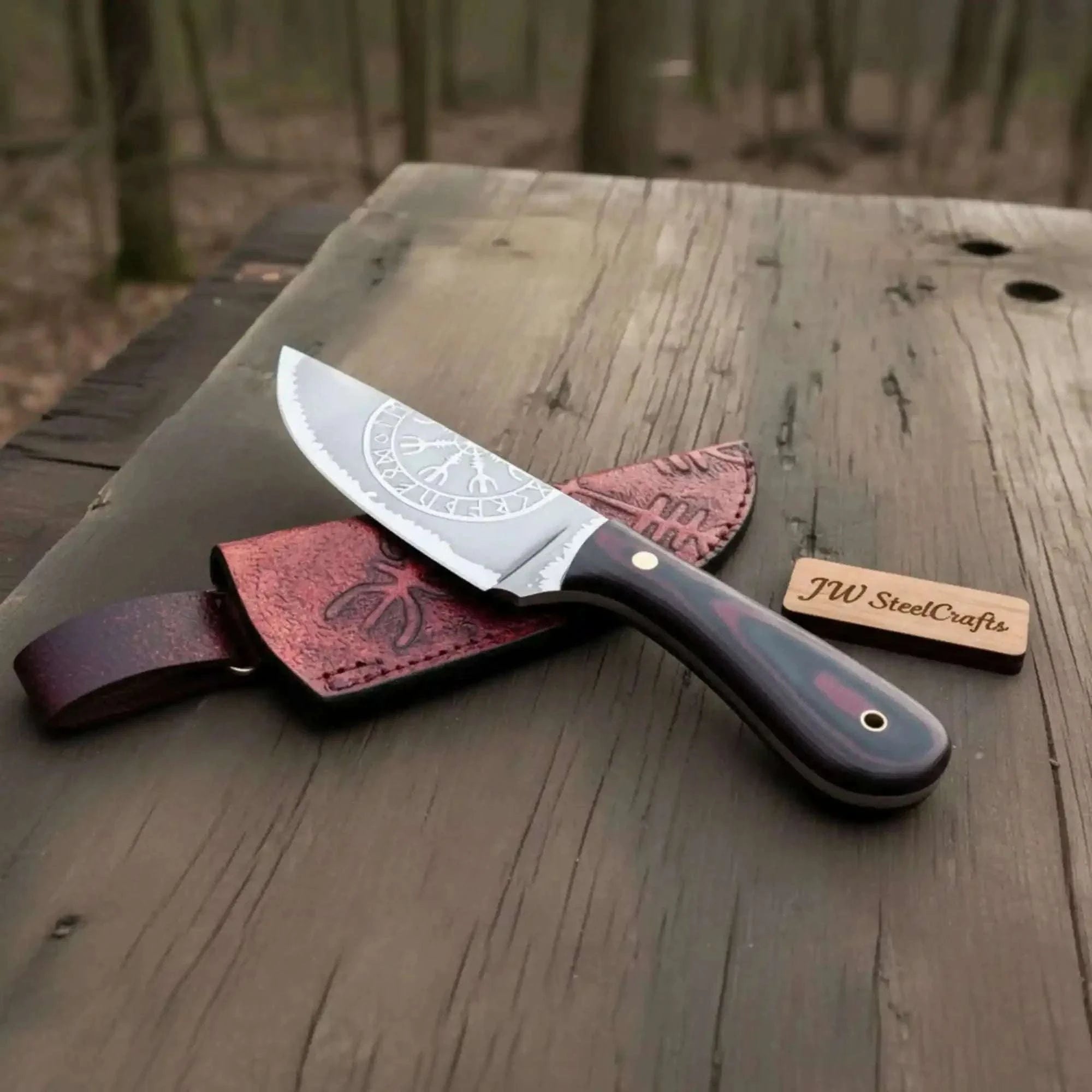 Palmarius Outdoors Skinner Knife Viking Rune Etched Blade Full Tang Hunting Knife Handmade Skinner Knives